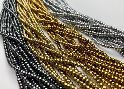 3mm Hematite Pyrite Beads Silver Gold Rhodium Color Faceted Rondelle Shape Polished Beads 16 Inches #2259