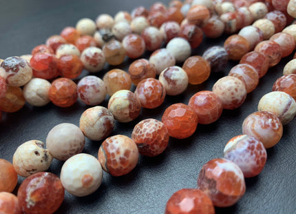 10mm 12mm 14mm 16mm Faceted Round Fire Agate Gemstone Beads Heat Treated Mixed Orange Pink And Cream Color Agate 15.5 Inches #2658