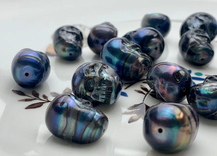 One Piece 10x12-15 mm Hand Carved Skull Peacock Black Freshwater Pearl Beads Genuine Black Pearl For DIY Earring Pendant Jewelry #P1465