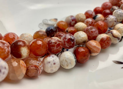 10mm 12mm 14mm 16mm Faceted Round Fire Agate Gemstone Beads Heat Treated Mixed Orange Pink And Cream Color Agate 15.5 Inches #2658