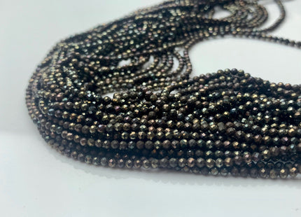2mm Micro Faceted Round Dark Brown Spinal Beads Genuine Dark Brown Color Spinal Gemstone Beads 15.5 Inches Strand #3787