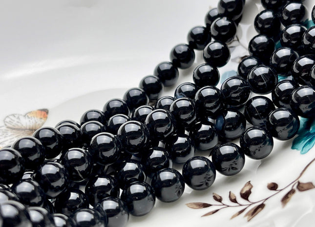 4mm 6mm 8mm 10mm Smooth Round Black Onyx Gemstone Beads Natural Black Onyx Beads 15.5 Inches #405