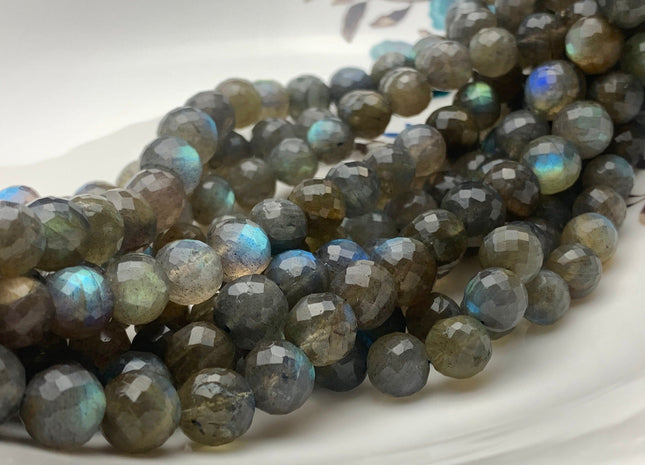 5mm 6mm 8mm 10mm AAA Faceted Round Natural Color Labradorite Beads Natural Blue Flash Color Faceted Top Quality Labradorite 8 Inches #3710