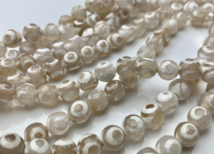 8 mm 10 mm AAA DZI Tibetan Agate Faceted Round Cream White Color Tibetan Agate Gemstone Loose Beads #2567