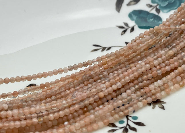 2-2.5 mm Faceted Round Tiny Peach Moonstone Gemstone Beads Genuine Natural Moonstone Loose Beads 13 Inches Strand #4127