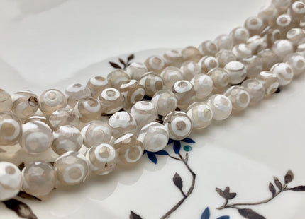 8 mm 10 mm AAA DZI Tibetan Agate Faceted Round Cream White Color Tibetan Agate Gemstone Loose Beads #2567