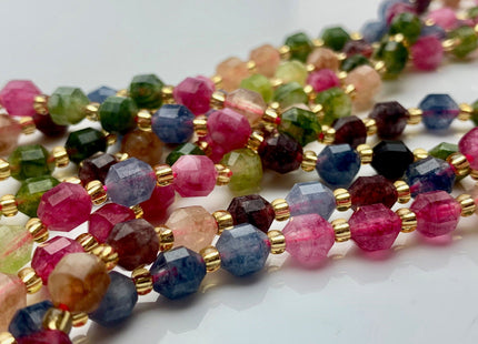 5x6mm 7x8mm Faceted Energy Prism Cut Tourmaline Gemstone Genuine Double Terminated Points Pink Green Blue Tourmaline Beads #3660