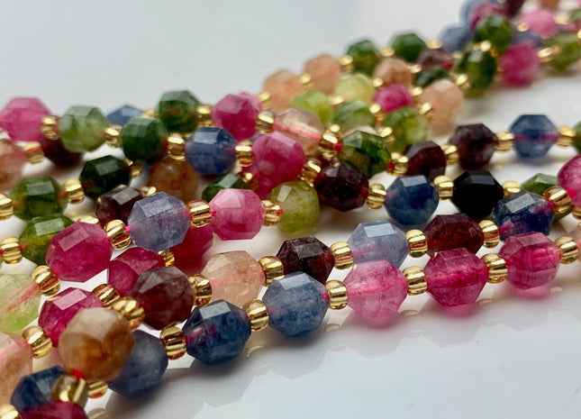 5x6mm 7x8mm Faceted Energy Prism Cut Tourmaline Gemstone Genuine Double Terminated Points Pink Green Blue Tourmaline Beads #3660
