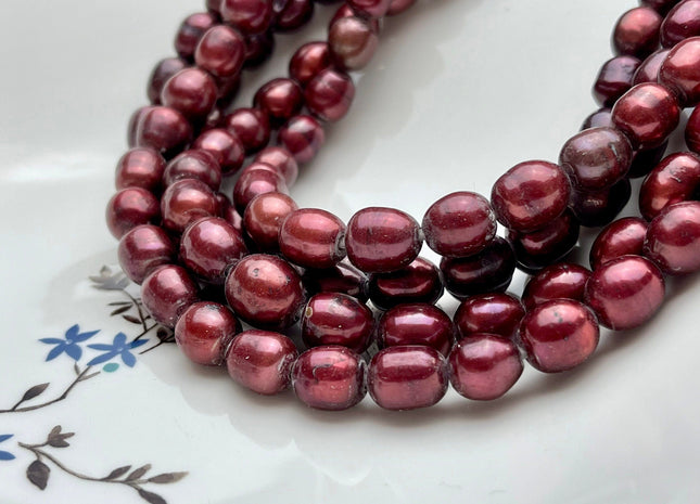 10-11x12 mm Rice / Oval Dark Red OR Cranberry Large Hole Freshwater Pearl Hole Size 2 mm, Large Hole Red Pearl Beads #134
