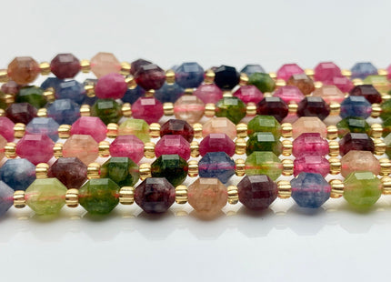 5x6mm 7x8mm Faceted Energy Prism Cut Tourmaline Gemstone Genuine Double Terminated Points Pink Green Blue Tourmaline Beads #3660