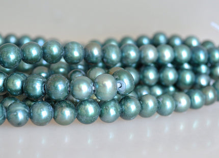 9-10mm Large Hole Half Strand Freshwater Pearls Potato/Round Shape 2.2mm Hole Green and Gold Color #704