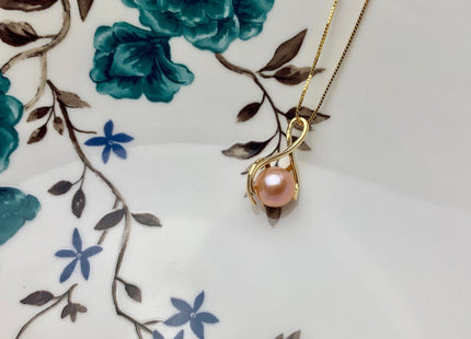 8.5 mm AAA Natural Mauve/Peach Pink Round Freshwater Pearl Pendant W/925 Sterling Silver/Gold Cage Design Genuine Pearl Jewelry #10003