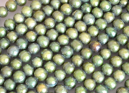 9-10mm Large Hole Half Strand Freshwater Pearls Potato/Round Shape 2.2mm Hole Green and Gold Color #704