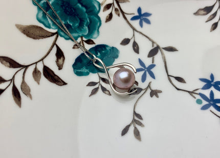 8.5 mm AAA Natural Mauve/Peach Pink Round Freshwater Pearl Pendant W/925 Sterling Silver/Gold Cage Design Genuine Pearl Jewelry #10003