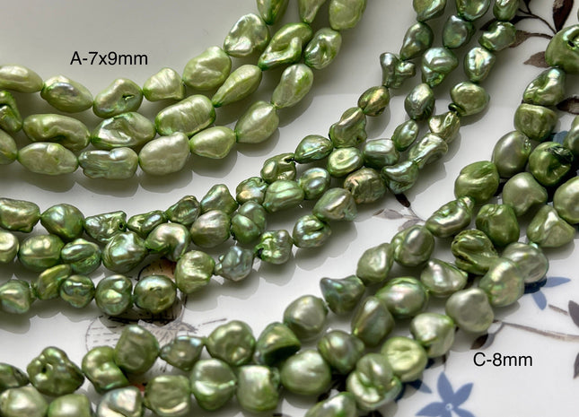 7-9 mm Sage Green Color Keshi Freshwater Pearl Beads Genuine Keshi Rice Nugget Pearl Beads #P2074