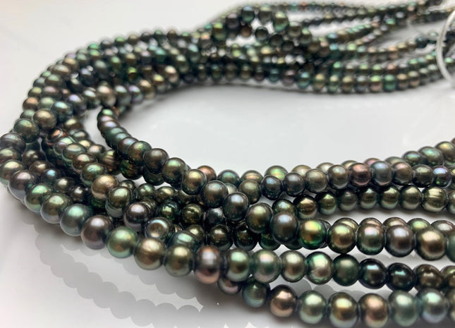 6 mm Large Hole Potato Green Freshwater Pearl Beads, Hole Size 1.8mm, Large Hole Beads, Large Hole Green Pearls #7