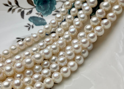 9mm AAA Half Strand Large Hole Natural White Off Round Freshwater Pearls Hole Size 2.2mm Genuine High Luster Large Hole Potato Pearl #P2137