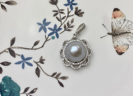 One Piece 925 Sterling Silver/Gold Pendant Setting Findings For Half Drilled Pearl Sun Shape Design W/CZ DIY Jewelry Pendant #10071-A