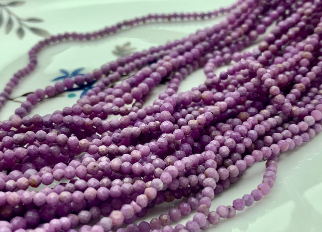 2mm 3mm 4mm Natural Color Micro Faceted Round Tiny Phosphosiderite Gemstone Beads Genuine Purple Color Phosphosiderite 15.5 Inches #3691