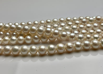 9-10 mm AAA Half Strand Large Hole Natural White Off Round Freshwater Pearls Hole Size 2.2mm High Luster Large Hole Potato Pearl #P2137