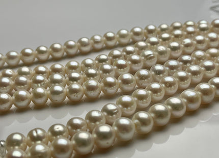 9-10 mm AAA Half Strand Large Hole Natural White Off Round Freshwater Pearls Hole Size 2.2mm High Luster Large Hole Potato Pearl #P2137
