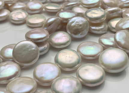 12-14mm AAAAA High Luster Top Quality Natural White Coin Freshwater Pearls Genuine Very Rare Round Coin Pearl 8 Inches 14 Beads #P1675