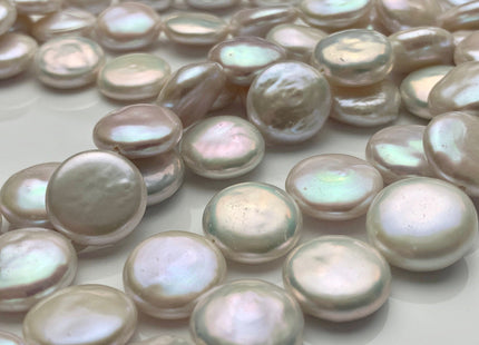 12-14mm AAAAA High Luster Top Quality Natural White Coin Freshwater Pearls Genuine Very Rare Round Coin Pearl 8 Inches 14 Beads #P1675