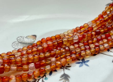 4-5mm Micro Faceted Cube Dice Square Shape Carnelian Bead Genuine Diamond Cut Orange Red Gemstone Beads 15.5 Inches #4108
