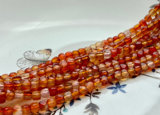 4-5mm Micro Faceted Cube Dice Square Shape Carnelian Bead Genuine Diamond Cut Orange Red Gemstone Beads 15.5 Inches #4108