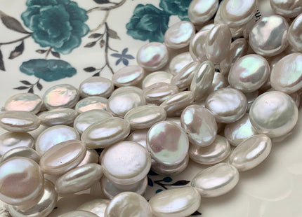 12-14mm AAAAA High Luster Top Quality Natural White Coin Freshwater Pearls Genuine Very Rare Round Coin Pearl 8 Inches 14 Beads #P1675