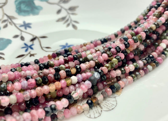 2x3 mm 3x4 mm AA Natural Color Faceted Rondelle Tourmaline Gemstone Beads Quality Micro Faceted Tourmaline Gemstone Loose Beads # 2422
