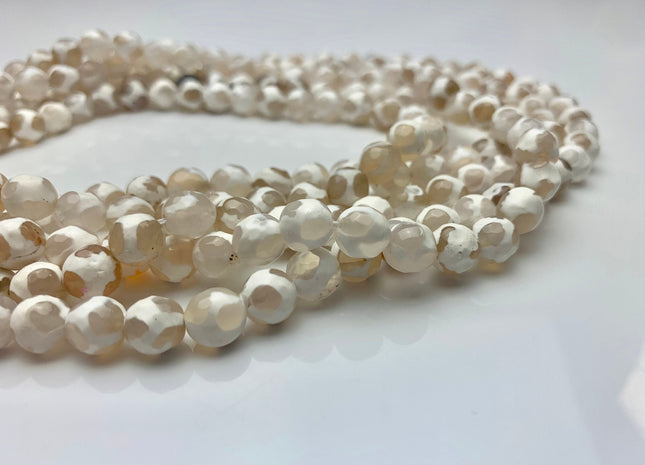 6mm 8mm 10mm 12mm AAA DZI Tibetan Agate Faceted Round Multi White Color Football Agate Gemstone Loose Beads #2381