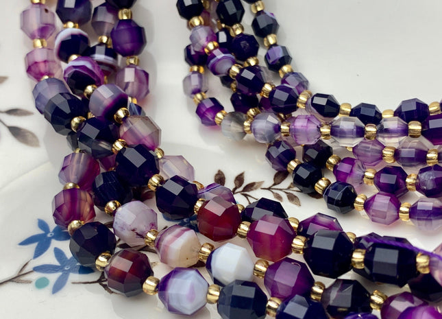 5x6mm 7x8mmFaceted Energy Prism Cut Purple Lace Agate Gemstone Genuine Double Terminated Points Multi Purple Color 15.5 Inches #3576
