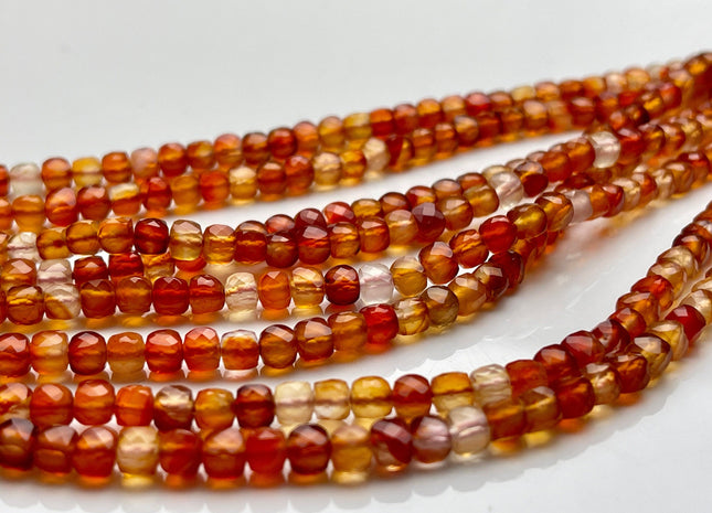 4-5mm Micro Faceted Cube Dice Square Shape Carnelian Bead Genuine Diamond Cut Orange Red Gemstone Beads 15.5 Inches #4108