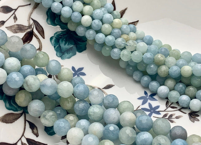 WHOLESALE 6mm 8mm Natural Color Faceted Round Aquamarine Gemstone Beads Genuine Natural Multi Color Aquamarine Gemstone Loose Beads #2410