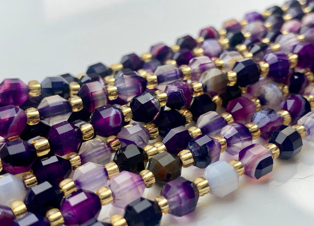 5x6mm 7x8mmFaceted Energy Prism Cut Purple Lace Agate Gemstone Genuine Double Terminated Points Multi Purple Color 15.5 Inches #3576