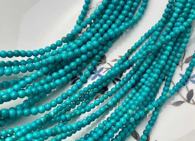 3mm 4mm Smooth Round Green Turquoise Gemstone Beads 15.5 Inches Strand #3763
