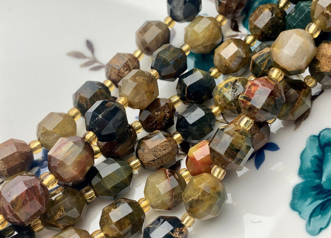 7x8mm 11x12mm AAA Half Strand Faceted Energy Prism Cut Pietersite Gemstone Genuine Double Terminated Points Multi Brown Pietersite #3667