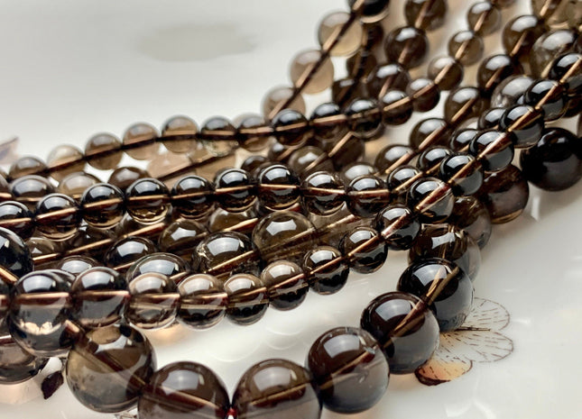 4mm 6mm 8mm 10mm 12mm Smooth Round Smoky Quartz Gemstone 14.5 Inches #3507