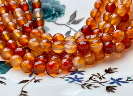 8mm 10mm Faceted Round Carnelian Color Agate Gemstone Beads Orange Red Agate Gemstone Loose Beads 14 Inches Strand #3842