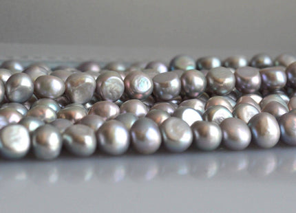 9-10 mm AAAAA Silver Gray Freshwater Pearl Nugget Beads, Gray Cultured Freshwater Pearls, Genuine Gray Pearls #122
