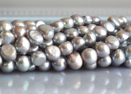 9-10 mm AAAAA Silver Gray Freshwater Pearl Nugget Beads, Gray Cultured Freshwater Pearls, Genuine Gray Pearls #122
