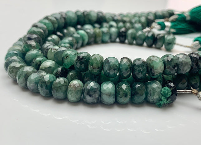 6mm 7mm 8mm AAA Natural Color Emerald Gemstone Beads Faceted Rondelle Shape 8 Inches Strand #2121