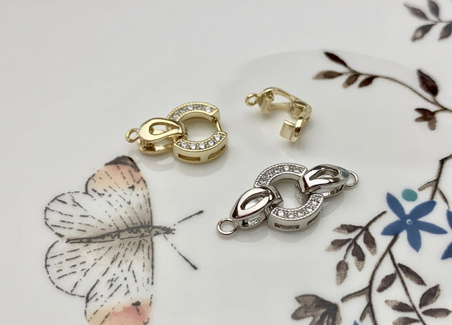 10x20 mm 925 Sterling Silver/Gold Floral Looped Circle Clasp Sterling Silver Findings 925 Sterling Silver Clasps With CZ #10069