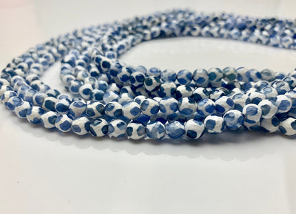 6mm 8mm AAA DZI Tibetan Agate Faceted Round Blue And White Football Tibetan Agate Gemstone Loose Beads #2566