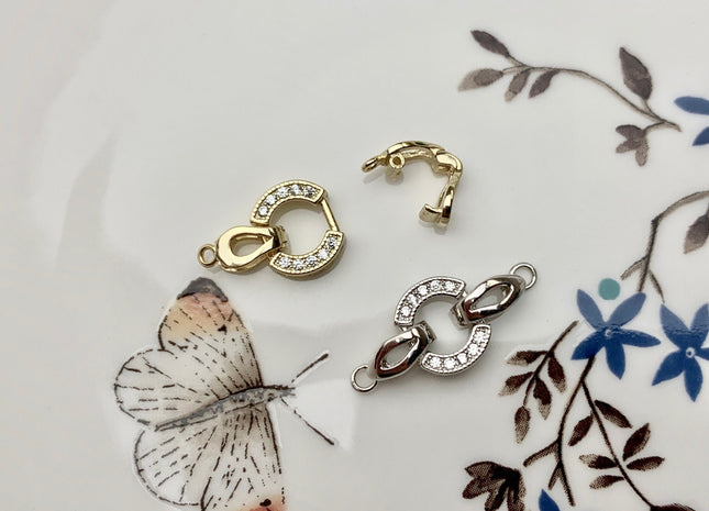 10x20 mm 925 Sterling Silver/Gold Floral Looped Circle Clasp Sterling Silver Findings 925 Sterling Silver Clasps With CZ #10069