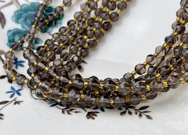 6 mm Faceted Star Cut Smoky Quartz Gemstone Beads Genuine Faceted Dark Brown Quartz Gemstone Loose Beads 15 Inches Strand 50 Beads #4187