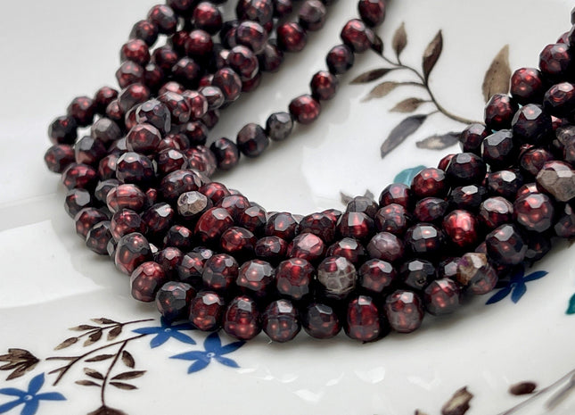 5mm Faceted Potato Freshwater Pearl Burgundy Red Color Genuine Very Rare Shiny Faceted Cultured Freshwater Pearl 74 Pieces #P2005