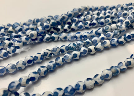6mm 8mm AAA DZI Tibetan Agate Faceted Round Blue And White Football Tibetan Agate Gemstone Loose Beads #2566