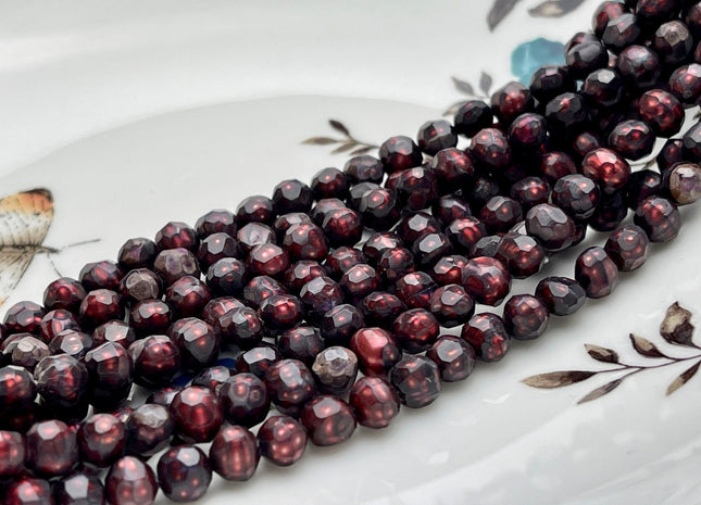 5mm Faceted Potato Freshwater Pearl Burgundy Red Color Genuine Very Rare Shiny Faceted Cultured Freshwater Pearl 74 Pieces #P2005
